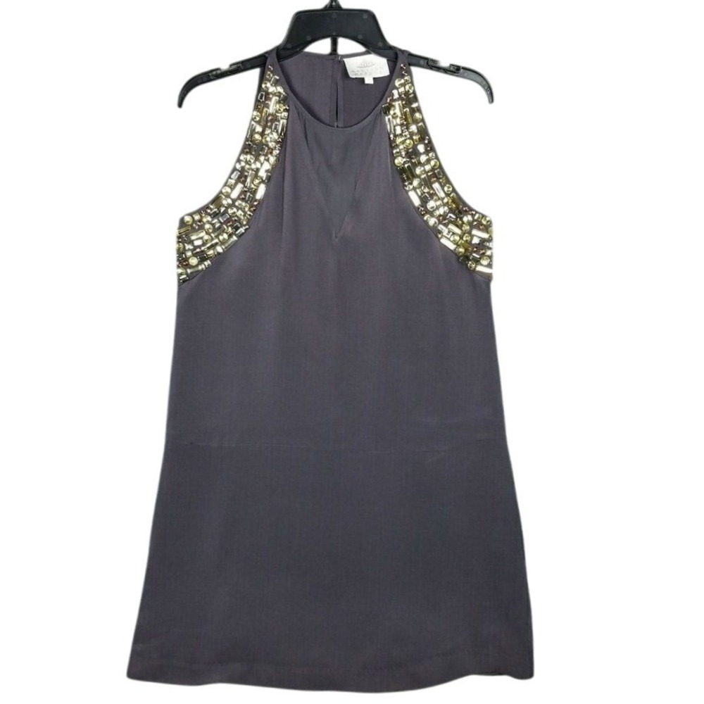 Madison Marcus Dress Womens Small Gray Silk Rhinestone Studded Party Cocktail